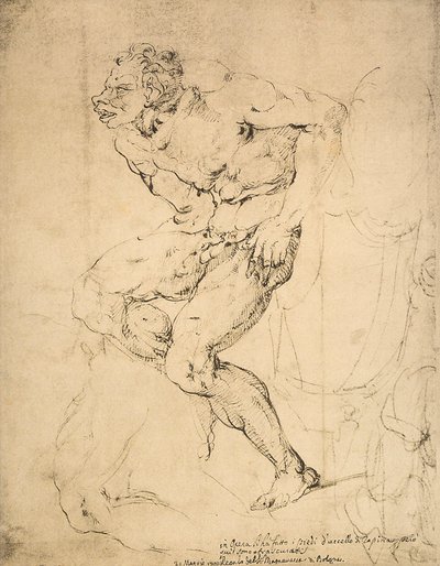 Een duivel, tekening door Michelangelo. Gabinetto dei Disegni e delle Stampe, Uffizi Gallery, Florence door Michelangelo Buonarroti